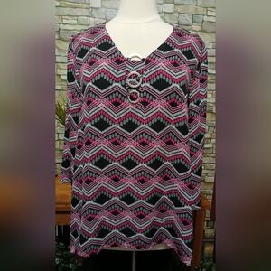 Cato Geometric‎ Pink and Black Women's Top